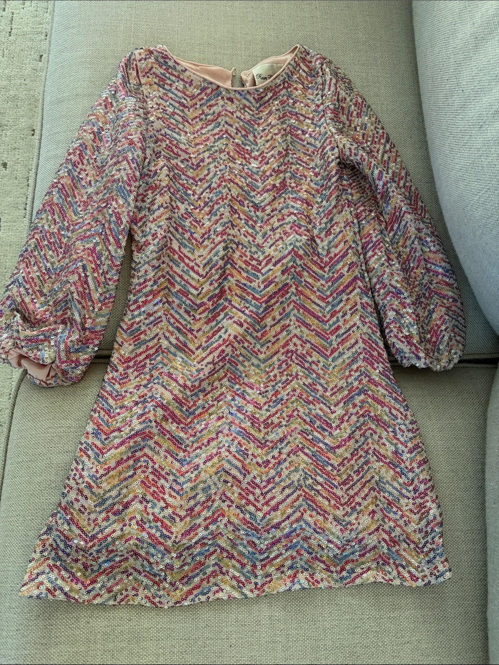Rare Editions Pink Multicolor Sequin Chevron Dress